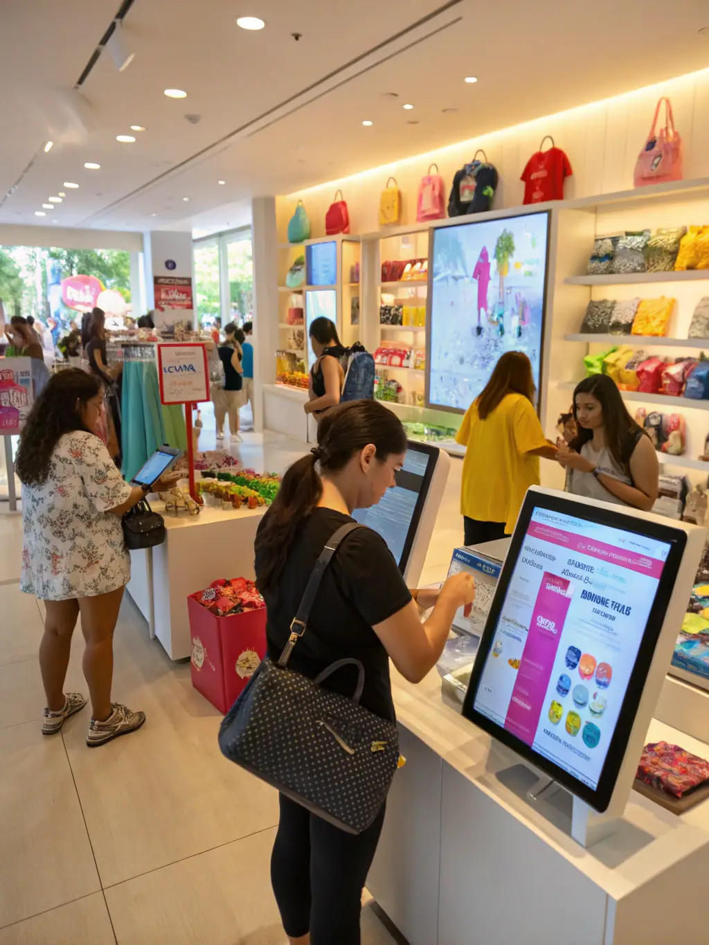 A vibrant image of a retail store with AI-powered customer analytics and personalized shopping experiences.